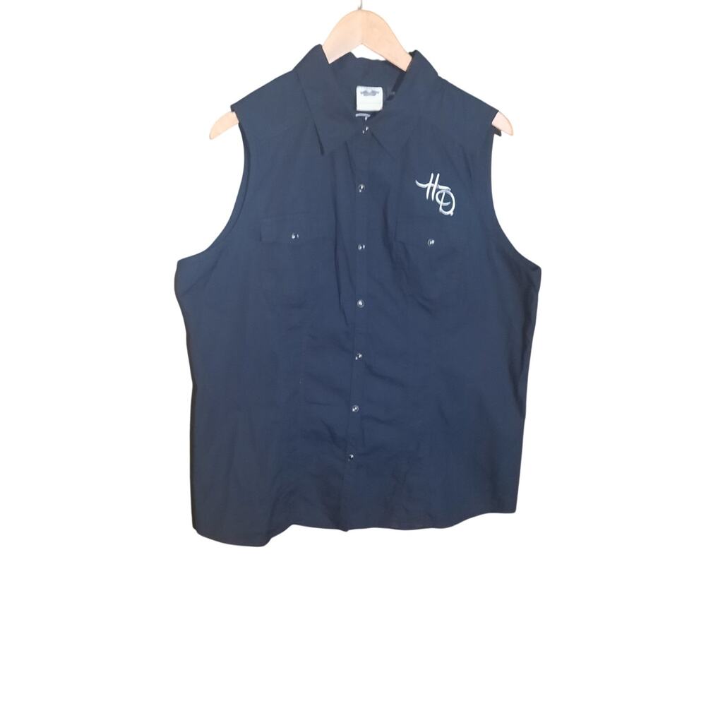 Harley-Davidson Womens Black 110th Anniversary Sleeveless Snap Closure Shirt 2XL